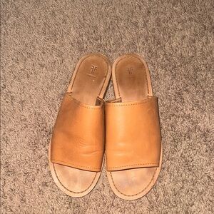 Frye Tan Leather Slide Sandals